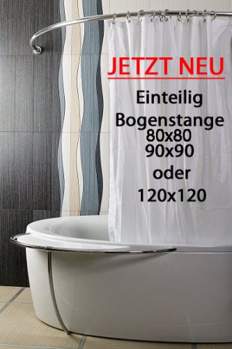 ALU EINTEILIG Duschvorhangstange Bogenstange 80x 80 Chrom / Silber Oval Eckduschstange