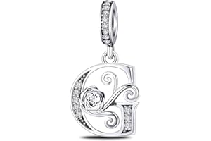 Aurevella Ciondolo con Lettera Rosa, Decorato con Perline in Argento Sterling 925, Adatto per Bracciali e Collane, Regalo di Gioielleria da Donna