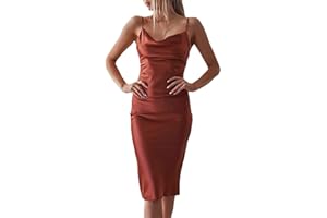 HAHAEMMA Ropa casual para mujer, sin mangas, tirantes delgados, vestido de satén, cóctel, playa, fiesta de noche, cuello de cowl, lunares, leopardo, midi