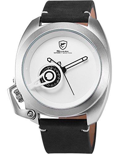 Shark Herren Armbanduhr Analog Quarzuhr Schwarz Pferdeleder Band Datumsanzeige SH450 Shark Herren Armbanduhr Analog Quarzuhr Schwarz Pferdeleder Band Datumsanzeige SH450