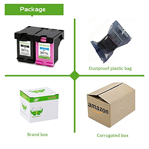2 Paquetes GREENBOX Reciclado HP 301 XL 301XL Cartuchos De Tinta Reemplazo  1x negro  1x color  por HP Deskjet 1000  HP Deskjet 1010  HP Deskjet 3000  HP Officejet 2620  HP Officejet 4630  HP Deskjet 1050  HP Deskjet 1050A  HP Deskjet 1510  HP Deskjet 2050  HP Deskjet 2050A  HP Deskjet 2510  HP Deskjet 2540  HP Deskjet 3050  HP Deskjet 3050A  HP ENVY 4500  HP ENVY 4504  HP ENVY 5530