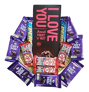 The Rich Box - Chocolate Gift Hamper - Amul I Love You Chocolate, Dairy Milk, Kitkat, Perk. Chocolate Gift Hamper for Diwali, Birthday, Holi, Rakhi, New Year, Christmas, Anniversary