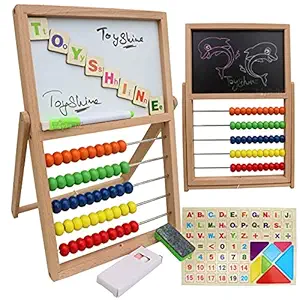 Toyshine Mini Wooden 5 Abacus Rods Sketchpad Magnetic Hand-held Writing Board with Magnetic Letters, Numbers, Shapes, White Board and Abacus, Mini