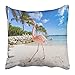 Produktbild rongxincailiaoke kissenbezüge Pink Caribbean Three Flamingos on The Beach Aruba Island Blue Exotic Animal Antilles Aquatic Aviary Polyester 18 X 18 Inch Square Hidden Zipper Decorative Pillowcase