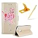 Produktbild Mädchen Schönen Bling Glitzer Pink Flamingo Malerei Muster Hüllen Für Huawei P10 Lite, Herzzer Rundum Schutz Schale PU Leder Ständer Tasche Etui Flip mit Stoßfest Magnet Kartenfächer und Weiche Innere Silikon TPU Bumper Smartphone Case Cover Huawei P10 Lite Handyhüllen