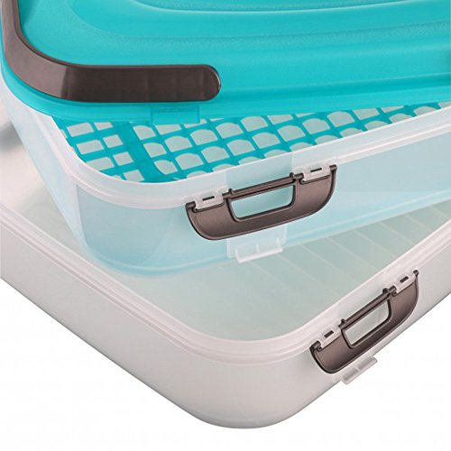 COM-FOUR® Partycontainer Transport-Box, Kuchenbehälter und Lebensmittelbox mit 2 Etagen und Hebeeinsatz, in türkis - 3