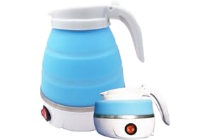 Gobesty Hervidor de agua plegable, hervidor de agua de camping, hervidor de agua plegable de silicona, hervidor de agua de viaje, con base de acero inoxidable, 0,6 litros, ideal para camping o viajes