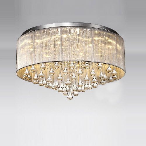Modern Crystal 36W LED Bedroom Ceiling Lamps Silver Fabric Drawbench Lampshade Water-Drop Crystal Living Room Chandelier Fixtures Study Room Ceiling Light?