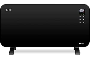 TCP Smart Glass Panel Heater 2000w Black with App, WiFi, 2 Heat Modes, Voice Control works with Alexa, Google Home & Siri Shortcuts, Wall Mounted or Portable, LED Display, Smart Schedules & Timers