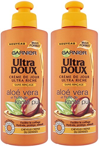 Garnier Ultra Doux Aloé Vera et Huile de Karité Pur - Crème de soin sans rinçage Cheveux Très Secs ou Frisés - Lot de 2