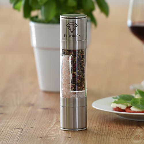 Salz- und Pfeffermühle 2-in-1 Set aus Edelstahl | Premium Gewürzmühle mit Keramikmahlwerk | Hochwertige Doppelmühle mit Acrylglas | Inklusive hochwertigem E-Book - 3