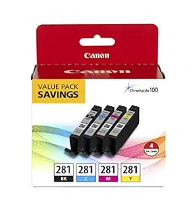 CanonInk 2091C005 Inkjet Printer Ink Cartridge CLI-281 BKCMY 4 Pack Ink