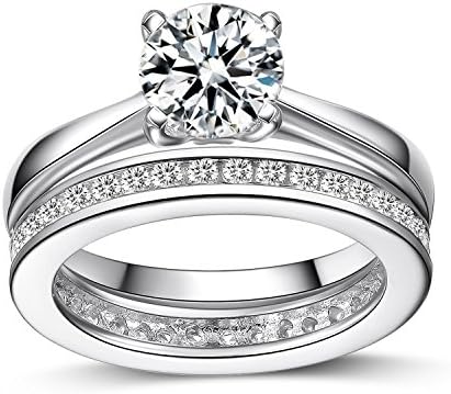 UK Sreema Women's Channel Set Sterling Silver Ring. Full Eternity Engagement Wedding Anniversary Ring with AAAAA Cubic Zirconia. 925 Stamped.