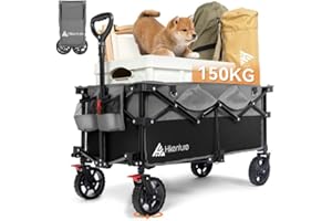 HIKENTURE Składany wózek transportowy, 135 l, obciążenie 150 kg, wózek transportowy z hamulcami, składany wózek ręczny na kemping, plażę, wózek na zakupy, czarno-szary