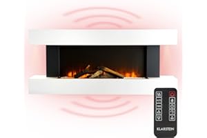 ‎KLARSTEIN Klarstein Studio Light & Fire Electric Fireplace with 1000/2000 W Power, Electric Fireplace with LED Flames, Timer, Thermostat, MDF Housing, Remote Control, Light & Fire 1, White