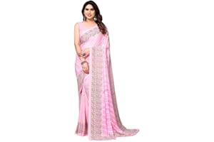 Satrani Damen Georgette Leheriya bedruckter Saree mit ungesäumtem Blusenteil