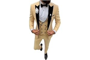 BOTONG Costume de mariage 3 pièces pour homme avec revers cranté à simple boutonnage pour marié - Tenue décontractée - veste, pantalon, gilet