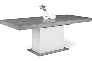 IDMarket - Tavolo da pranzo rettangolare allungabile EDEN 6-10 persone in cemento e bianco 160-200 cm