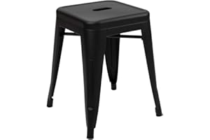 Vaukura Taburete Bajo Oliix - Taburete Industrial Metálico Mate (Negro)