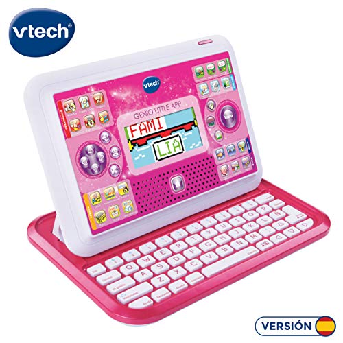 VTech - Genio Little App, Ordenador Tablet Educativo para Jugar y Aprender de Dos Maneras Distintas, 80 Actividades Que enseñan Letras, rimas, inglés, matemáticas, Ciencias, lógica, Color Rosa