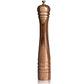 DeroTeno Pepper Mill - Stainless Steel Hard and Adjustable Grinder - Acacia Wood - Height 30 cm