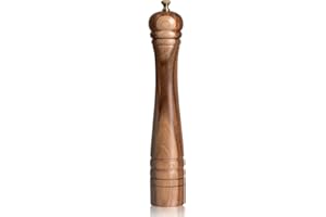 DeroTeno Pepper Mill, Pepper Grinder with Adjustable Stainless Steel Grinder, Acacia Wood, Height 30 cm