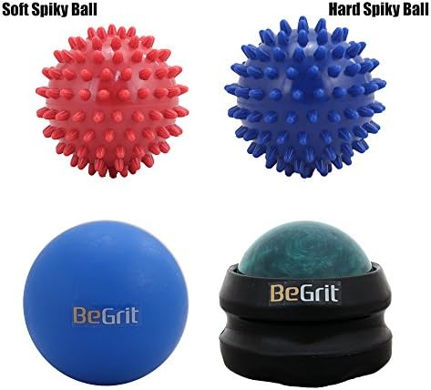 BeGrit Massage Ball Roller Set - 1 Lacrosse, 1 resin marble roller,1 Hard and 1 Soft Spiky Ball Combo Pack - for Release and Deep Tissue Trigger Point and Physical Therapy - Therapeutic Foot Muscle Massager, Hand Exerciser Gripper or Ball Set