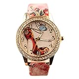 Vintage Frauen Strass Uhr mit Schuhe mit hohen Absätzen Muster Uhr Kunstleder Armband Armbanduhr Mode 4