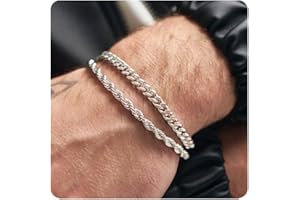 RANKEEF 2-teiliges Kettenarmband für Männer: 7–9 Zoll 925er Sterlingsilber für Männer kubanisches Gliederarmband Figaro-Seilarmband-Set silberarmband herren Geschenke für Vater Freund Ehemann