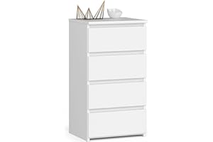 ‎AKORD AKORD Kommode CL4 40 cm | 4 Schubladen | Schrank | für das Wohnzimmer | für das Schlafzimmer | B40 x H74 x T35 cm | Gewicht 18,4 kg | Weiß/Weiß