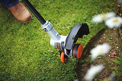 Black+Decker 18V 4.0Ah Akku-Rasentrimmer, Motorsense, Rasenkantenschneider mit Führungsrad, 30cm Schnittbreite, STC1840, schwarz orange - 6