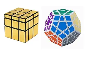Emob Rubik Magic Cube with Silver Mirror and Mega Minx Combo Puzzle Brainstorming Game Toy with Neon Color and White Base