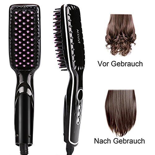 ACEVIVI Negative Ionen Anion Keramik Glättbürste Haarglätter mit Warmluft und LCD EU Stecker Schwarz