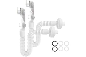 Yrichtra Sifone da 1 1/4 Pollici, Set di 2 Unità, Salvaspazio Regolabile Tubo Scarico Lavandino, Sifone Flessibile per Scarico Lavandino Bagno, Tubo di Scarico con Chiusura Antiodore, Bianco