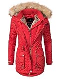 Moderner Style: Damen Winter Parka mit weicher großer Kunstfellkapuze und abnehmbarem Rippkragen mit Kunstfell-Innenfutter, taillierter Schnitt durch Taillenzugband, perfekte Länge bis über den Po (Kurzmantel Länge)