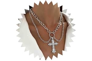 Atentuyi Punk Rock Goth Geschichtet Kreuz Choker Halskette Silber Gothic Kreuz Halskette Kristall Großes Kreuz Anhänger Halskette Vintage Religiöse Halskette Retro Halskette Schmuck Für Frauen Männer
