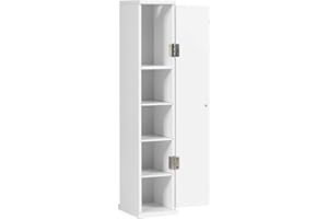 COSTWAY Bathroom Storage Cabinet, Freestanding Toilet Tissue Paper Roll Holder Floor Cabinet with Top Slot, Single Door Slim Bathroom Unit Cupboard Organiser (White)