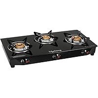 Lifelong LLGS18 Glass Top 3 Burner Gas Stove, Manual Ignition, Black (ISI Certified, Door Step Service)