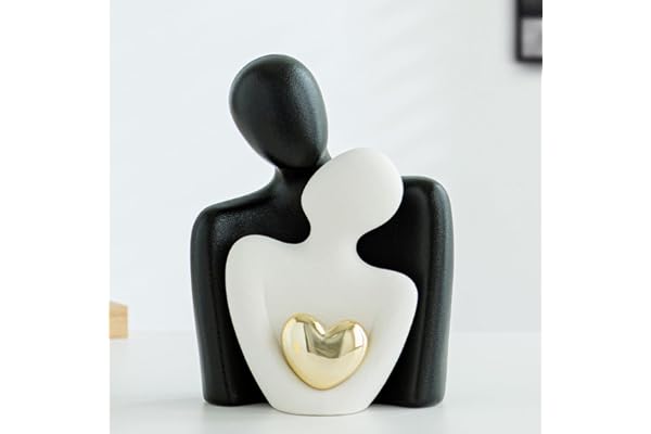 ODMYZG Mini Sculptures de Couple, Statue de Couple câlin, Statue de Couple Abstraite, Décoration Salon Maison, Cadeaux romantiques pour la Saint-Valentin, Un Anniversaire. (Noir Blanc, M)