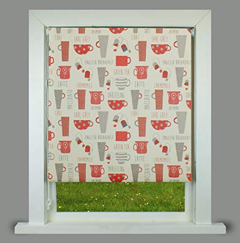 Tea Time Red Daylight Roller Blind FREE CUT TO SIZE SERVICE (3ft (91.5cm))