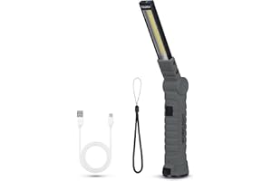Suranew Torcia a LED da lavoro, lampada da officina, luci di ispezione COB ricaricabili con gancio per appendere e base magnetica per campeggio, escursioni ed emergenze