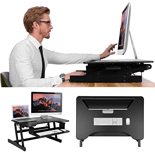 ER Healthy Sit-stand Desktop Computer Workstation | Height-adjustable Standing Desk | Raising and Lowering to Various Positions for Ergonomic Comfort (Black)