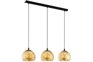 EGLO Hängelampe Alabraccin, 3-flammige Pendelleuchte Esstisch, Hängeleuchte aus Metall in schwarz und Glas in gold, Esszimmerlampe hängend, E27 Fassung, 78 cm