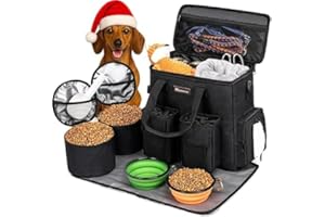 MODOKER Von Fluggesellschaften zugelassene Haustier-Reisetasche, Wochenend-Hundereiseset für Hund und Katze, von Fluggesellschaften zugelassener Trage-Organizer mit Multifunktionstaschen, Schwarz
