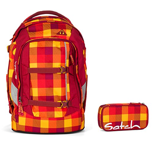 Preisvergleich Produktbild Satch Schulrucksack-Set Pack 2-tlg Firecracker 9A8 rot gelb kariert
