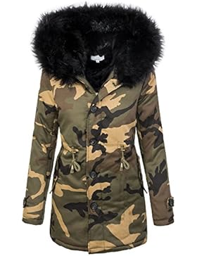 Damen Winter Parka Kunstfell Kapuze Army-Look warm D-197 S-L
