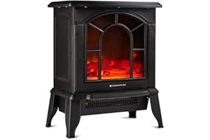 Trueshopping Portable Freestanding Electric Log Burner Stove Heater - 1800W Indoor Cast Iron Effect Electric Fireplace with Wood Log Burning Flame Effect - Adjustable Thermostat & Overheat Protection