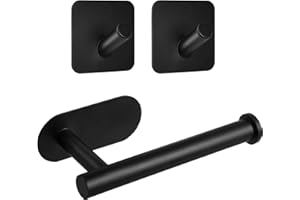 KAHOUI 3 Piezas Soporte Portarrollos Papel Higienico Adhesivo, Portarollos Papel Higienico de Acero Inoxidable, Accesorios Baño Negro, Toalleros de Baño sin Taladro para Aseo Cocina, Cuarto de Baño