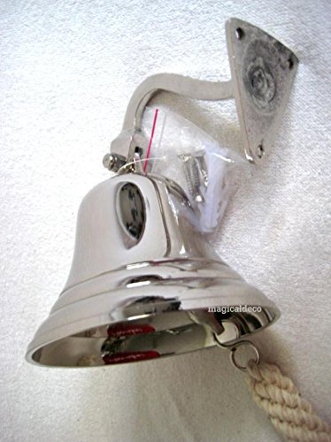 Schöne Schiffsglocke aus Messing, vernickelt mit Halterung und Bändsel - 5