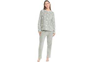 TRAMAS+ Pijama Mujer Invierno, Pijama Coral de Mujer, Conjunto de Camiseta de Manga Larga y Pantalón Largo con Cintura Ajustable Calentito, Conjunto para Mujer